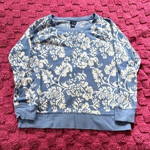 Basic Editions Blue and White Floral Crewneck Sweater Womens Size Small